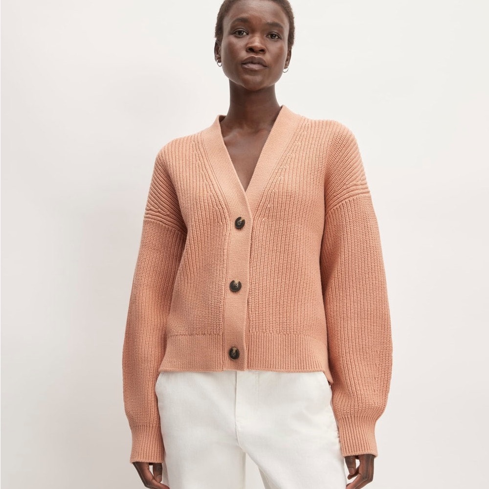 Everlane The Boxy Cardigan 100% Organic Cotton Blush Dusty Pink Peach Sz XS Knit